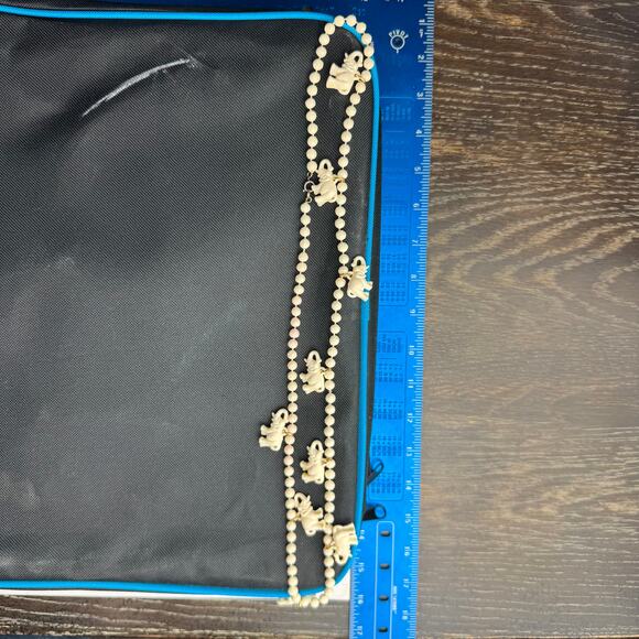 Vintage Carved Bead Rose Elephant Charm Necklace Ivory Tone Boho Safari Jewelry - Picture 1 of 8